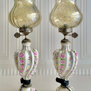 چراغ جفتی طرح فرانسوی گل برجسته صورتی 14813