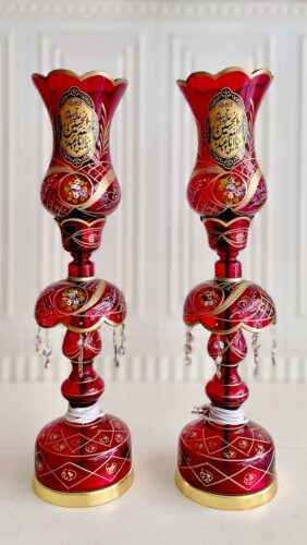 MGM ام جی ام شمعدان جفتی لاله عباسی مذهبی قرمز سایز بزرگ 65 سانت 12607