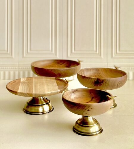 سرویس  ست پذیرایی 4 تیکه چوبی گرد و پایه فلز پرنده  13867