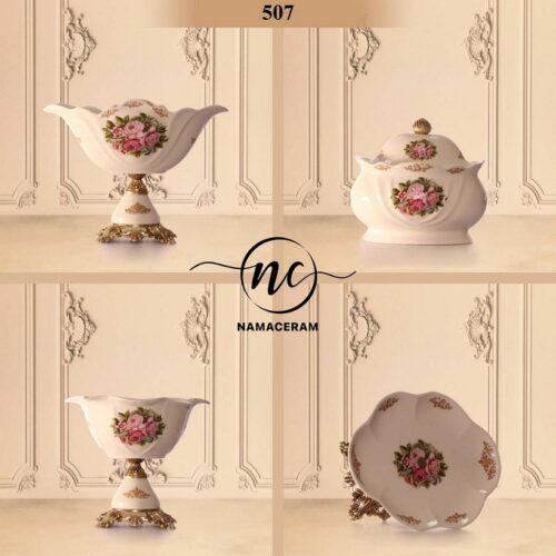 ست پذیرایی 4 تیکه چینی حاشیه گل دار کد 507- 14850