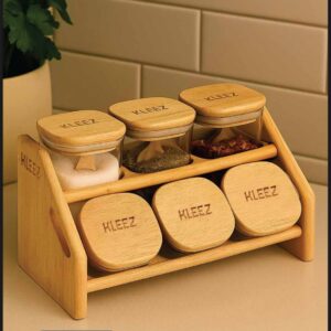 KLEEZ کلییز بانکه ادویه 6 تایی 280 سی سی چوب شیشه با استند چوبی 14882