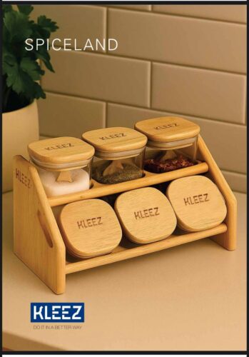 KLEEZ کلییز بانکه ادویه 6 تایی 280 سی سی چوب شیشه با استند چوبی 14882