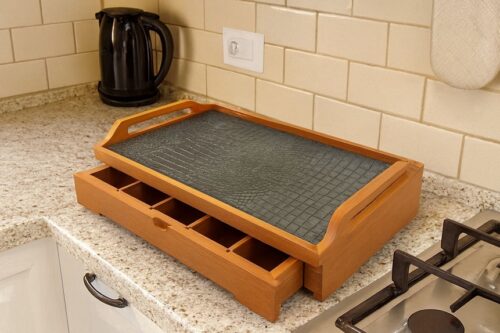 دوات سینی چوبی کشودار 5 خانه کف چرم 14852