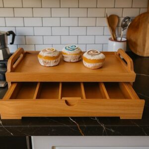 سینی مستطیل چوبی کشودار 5 خانه ساده 14603