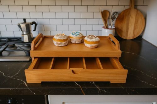 سینی مستطیل چوبی کشودار 5 خانه ساده 14603