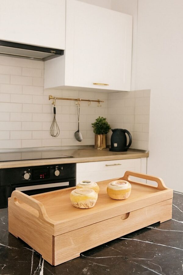 سینی مستطیل چوبی کشودار 5 خانه ساده 14603