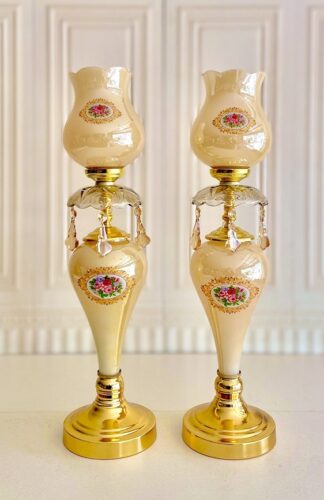 MGM ام جی ام  شمعدان جفتی حباب گلدار کاسیاس مدل  قطره 14860