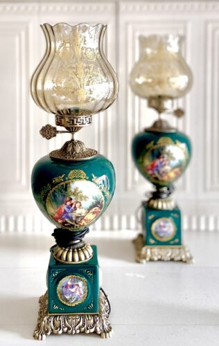 چراغ جفتی طرح فرانسوی 2 تیکه سبز بزرگ 14918