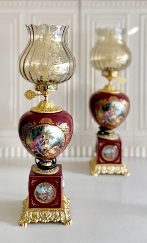 چراغ جفتی طرح فرانسوی 2 تیکه قرمز بزرگ 14662