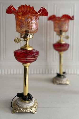 چراغ جفتی لاله لب چین پایه فورتیک طلا 14658