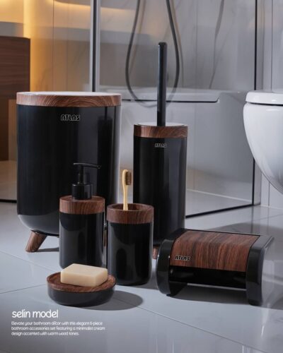 اطلس  ست بهداشتی 6 تیکه طرح چوب الیت مشکی کد 624- 12214