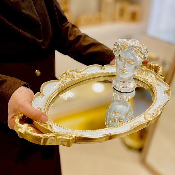 خادمز  سینی بیضی رزین فرانسوی کف اینه سایز بزرگ  7036