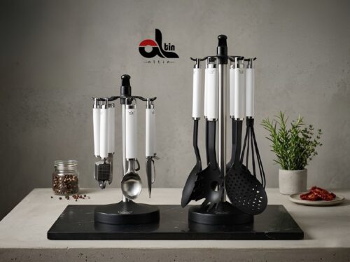 PERANS پرنس  ست ابزار و کفگیر ملاقه نقره ای دسته سفید  abs 5506