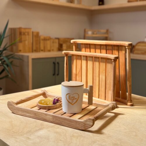 NICE WOOD نایس وود  چوب  سینی مستطیل بدنه هلال کشیده NICE-399