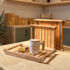 NICE WOOD نایس وود  چوب  سینی مستطیل بدنه هلال کف نرده کوچک NICE-398