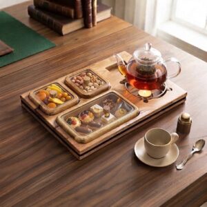 دوات  تی باکس وارمر دار چوبی 3 خانه مستطیل 1007- 15811