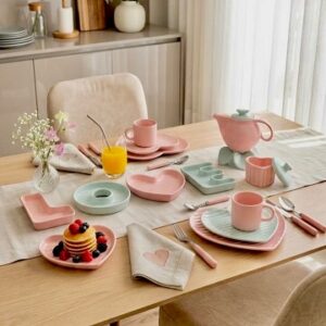 MARKET مارکت ایسرام گلارا صبحانه خوری 19 پارچه شیار دار لاو صورتی سبز براق  14735
