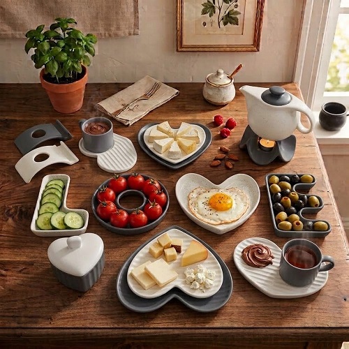 MARKET مارکت ایسرام گلارا صبحانه خوری  19 پارچه لاو شیار دار سفید خاکستری مات  15052