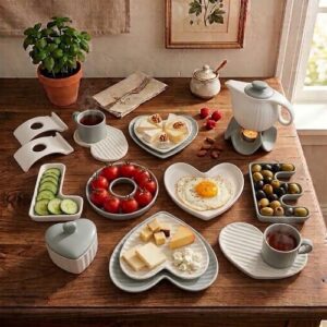 MARKET مارکت ایسرام  صبحانه خوری 19 پارچه پیزا مدل لاو سفید زیتونی مات 15170