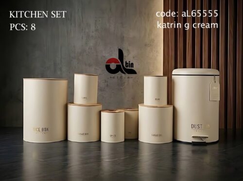 ALTIN التین  سرویس اشپزخانه 8 پارچه درب چوبی کاترین طلایی کرم 65555